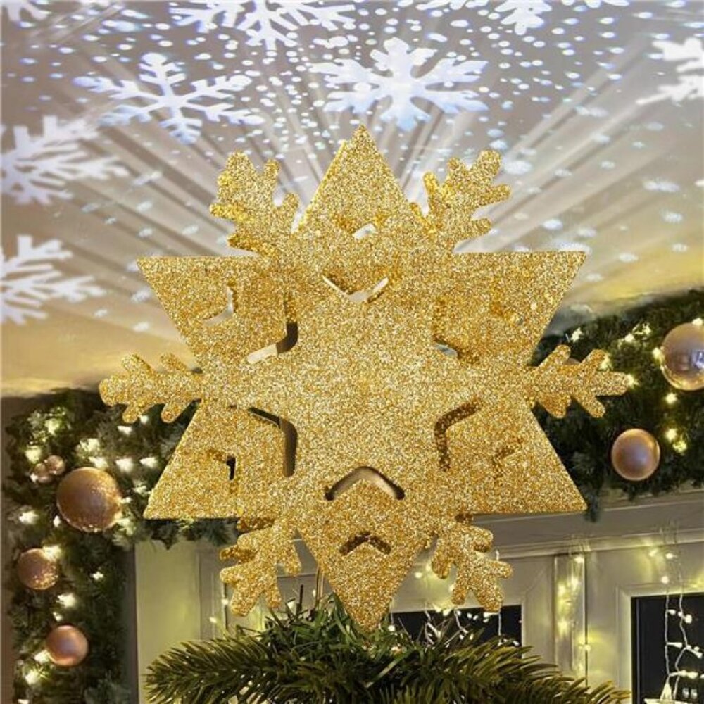Christmas Tree Topper, 8" Gold Tree Star with Projector Lights 6-Pointed Lighted